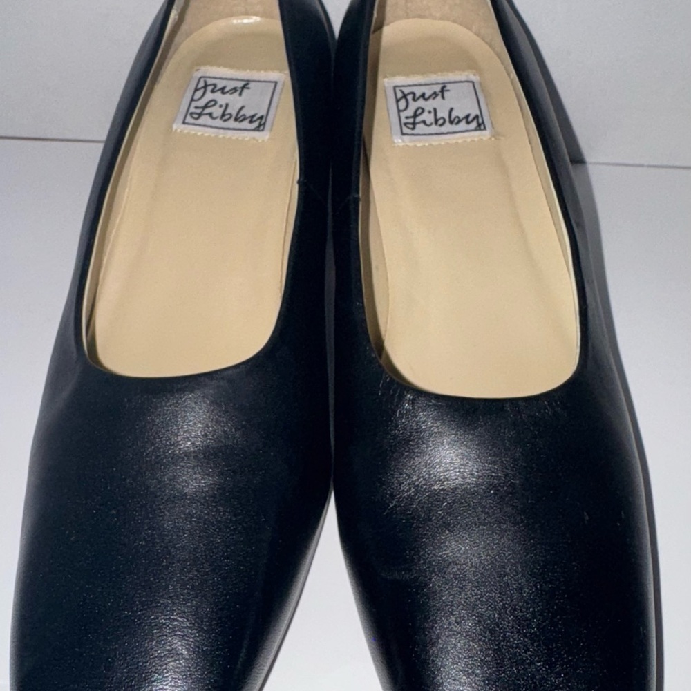 NEW JUST LIBBY WOMEN'S BLACK LEATHER SIZE 9 CHUNKY HEEL SQUARED TOE SLIP ON